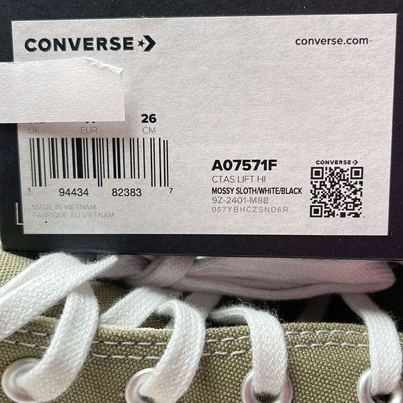 Converse WMNS CTAS LIFT HI
MOSSY SLOTH/WHITE/BLACK A07571F Platforms Sneakers - Picture 16 of 16